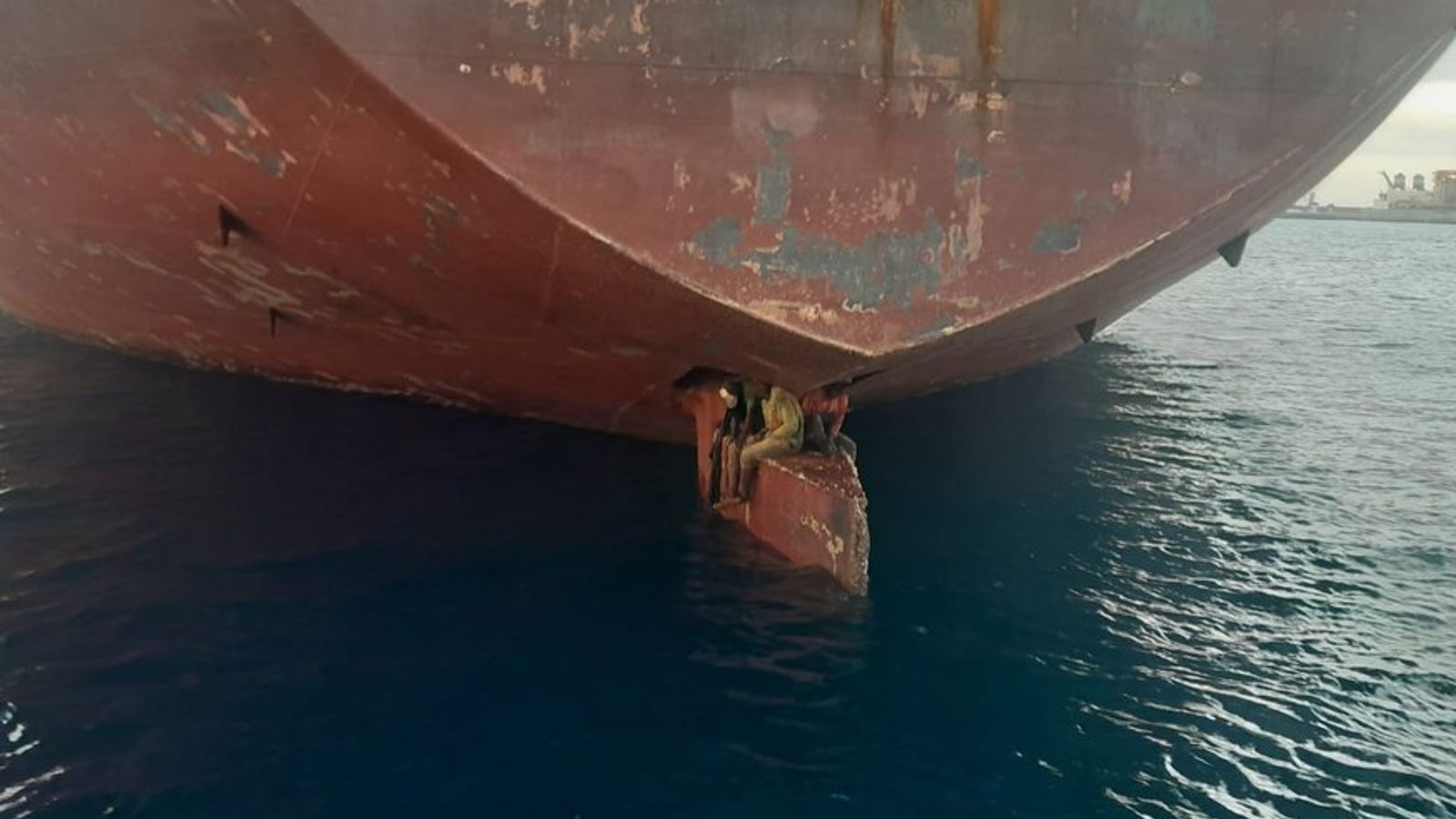 Shocking picture shows three stowaways rescued after spending 11 days on rudder of oil tanker | World News